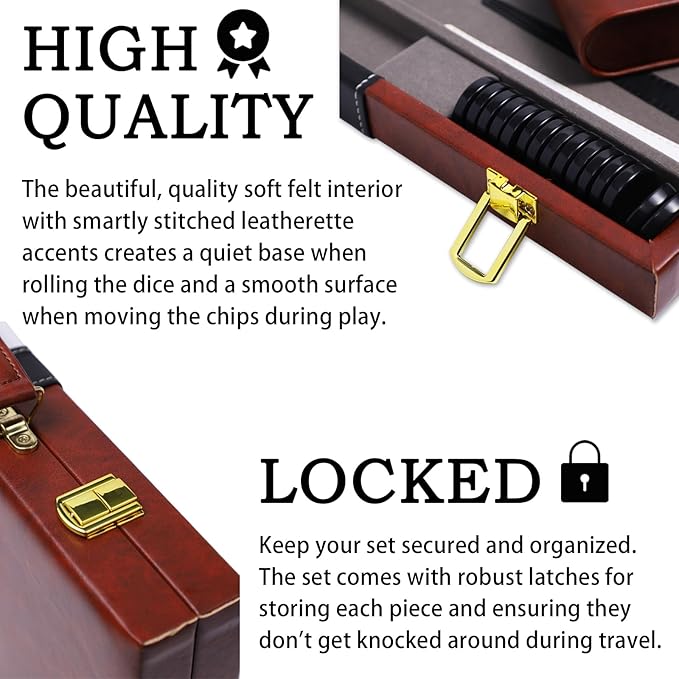 Backgammon Sets for Adults, 15 inch Backgammon Brown Sets Classic Board Game with Premium Leather Case, Portable Travels Strategy Backgammon Game Set for Adults, Kids (Brown)