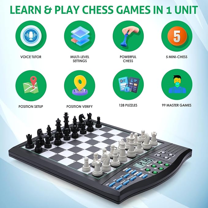 Talking Chess Academy Electronic Chess Board, Smart Chess Board with Voice Teaching System, Computer Chess Game with Strong Magnetic Pieces, 1-2 Player, Electronic Chess Set - Simple Portable Travel