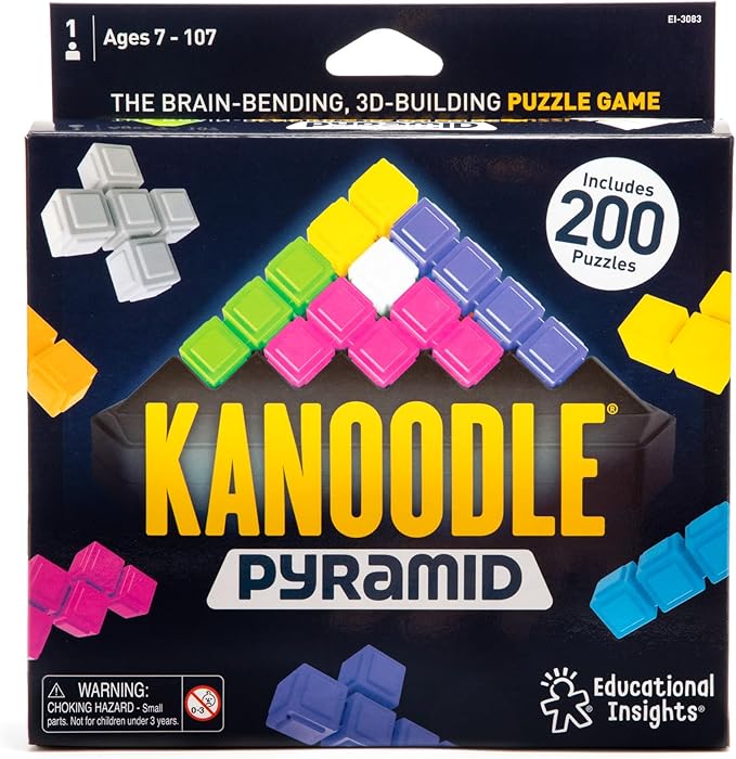 Educational Insights Kanoodle Pyramid - 3D Brain Teaser Puzzles, Single Player Brain Game, Handheld Travel Games for Kids, Challenging Logic Puzzle Games and Gifts for Kids, Teens & Adults Ages 7+