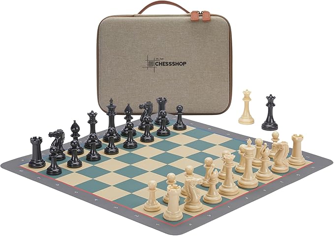 Conqueror Tournament Travel Chess Set 18''x18'' Foldable Silicone Chess Board / 3.5'' King Height Plastic Double Weighted Classic Staunton (Multicolor Chessboard)
