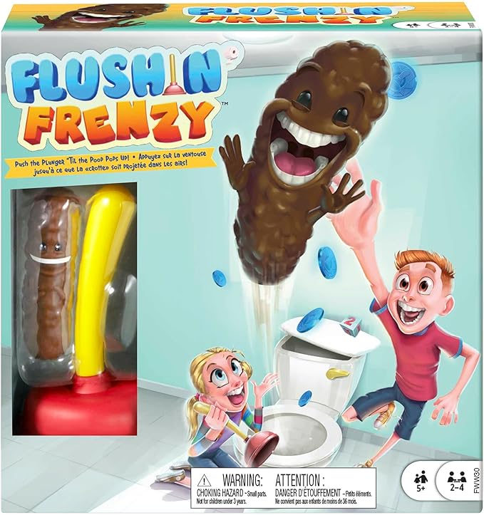 Mattel Games Flushin' Frenzy Kids Game, Family Game with Toilet & Plunger, Grab the Flying Poop for 2-4 Players