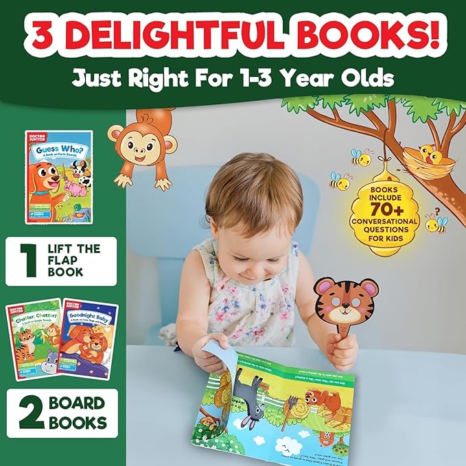 Doctor Jupiter Storytelling Set For Toddlers | Gift For 1-3 Year Old Boys & Girls | Includes 3 Board Books & 10 Animal Masks |Great for Christmas or Birthdays|Learning & Educational Toy For Ages 1-2-3