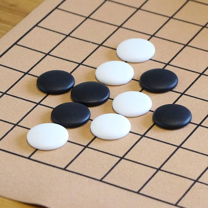 Portable Go Game Set Reversible 19x19 / 13x13 Faux Leather Foldable Game Board with Single Convex Ceramic Stone 361pcs and Plastic Go Bowls, 2 Players Board Game