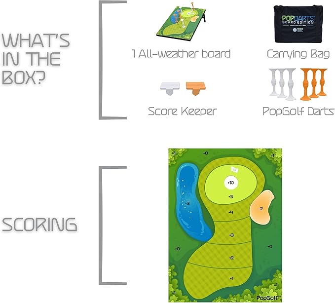 PopGolf Board Edition Set - Popdarts Backyard, Indoor and Outdoor Game - Great Cornhole Alternative - Includes 1 All-Weather Board, Exclusive PopGolf Darts, Travel Case, and Score Keeper