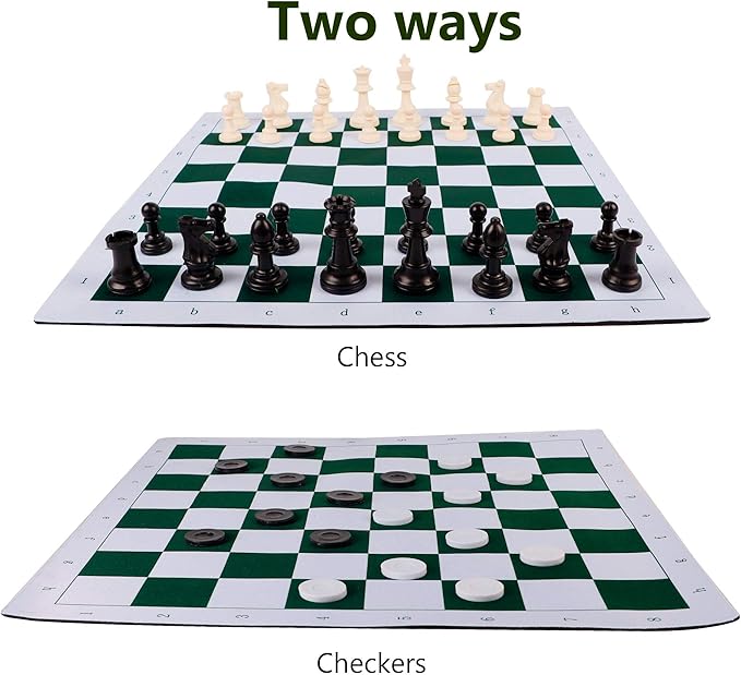 Juegoal 20" Portable Chess & Checkers Set, 2 in 1 Travel Board Games for Kids and Adults, Folding Roll up Chess Game Sets, Extra 26 Checker Pieces, Tournament Thick Mousepad Mat with Storage Bag