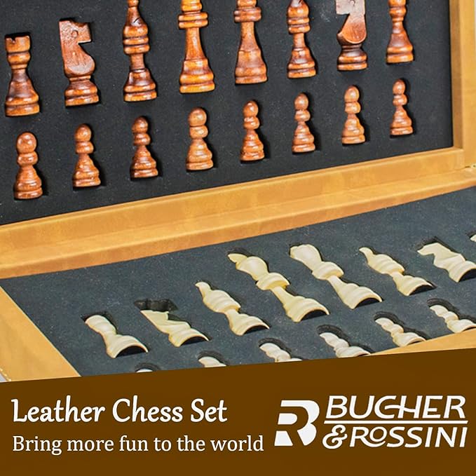 Chess Set - 12inch Leather Chess Set for Kids and Adults Magnetic Chess Borad Unique Design Chess Game Choice for Kids and Adults
