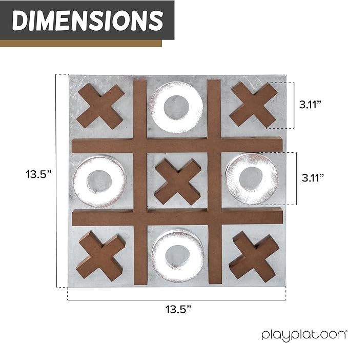 Play Platoon Magnetic Tic Tac Toe Game - Large Metal and Wooden Wall Mounted Board Games - 13.5 Inch Table Top or Wall Mounted Farmhouse Rustic for Game Room - Barnwood