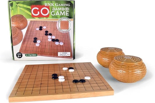 Beginner’s Go Game Set with Reversible Bamboo 13 x 13/9 x 9 Grid Go Board, Bowls, & Single Convex Melamine Stones