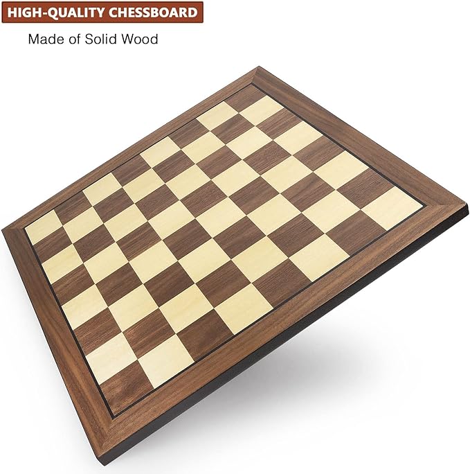 AMEROUS 17 Inches Wooden Chess Board Only, Professional Tournament Chess Board Large with Gift Package - Chess Rules, Beginner Chess Board Game for Kids, Adults