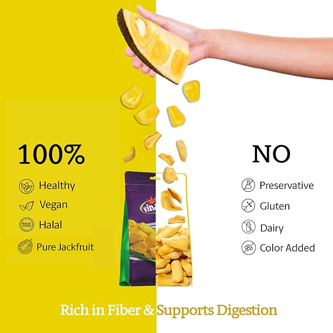 Vinamit Dried Jackfruit Chips | Vacuum Fried Dried Jackfruit | 7.4 oz Bag | Naturally Sweet & Crispy | Gluten-Free, Vegan, Non GMO | High Fiber Snack | Perfect for Gifting, Travel, Clean Eating