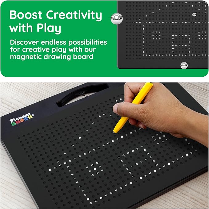 Picasso Toys Magnetic Drawing Board 12x10 inch Large 748 Bead Magnet Tablet Pad Erasable Reusable Writing Playboard STEM Toys Educational Playset Open-Ended Learning Kit Child Brain Development PTB01