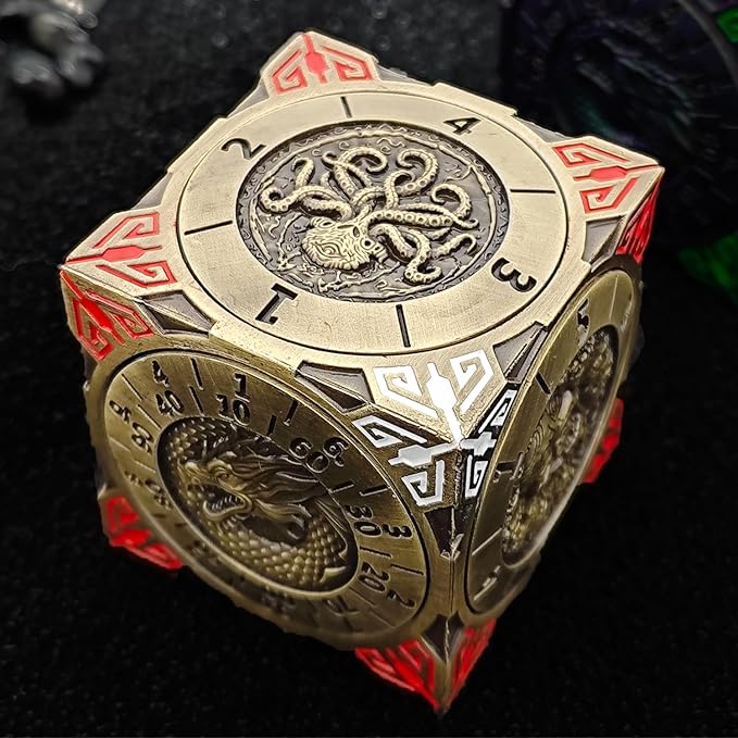 2025 New DND Spinner Dice, 7-in-1 Metal Dice Set with 3D Relief for Dungeons and Dragons Gifts, Polyhedral Roleplaying Game Dice, Fantasy D&D Tabletop RPG Accessories for DM & Player (Bronze)