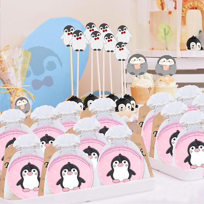 15 Pack Penguin Mini Coin Purses with Keyring for Penguin Winter Themed Party,Goodie Stuffer,Present for Friends,Guest Return Gift, Baby Shower,Birthday Party,Pink