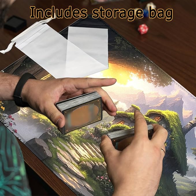 MTG Playmat- Stitched Edges Forest TCG Playmat-Non-Slip Landscape Play Mat Smooth Surface Rubber Base Board Game Mousepad 24x14 inches for Trading Card Game Playing with Storage Bags