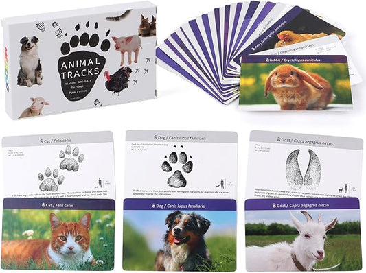 MEROCO Farm Animal Tracks Cards for Kids,Animal Flash Cards,Animal Tracks Matching Game,Kids Science Learning Educational Toys Homeschool Preschool Autism Learning Materials Toys for 4 Year