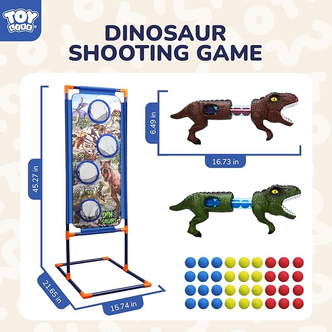 TOY Life Dinosaur Shooting Toys for Kids 5-7 with 2 Air Pump Guns, Target Shooting Games with 36 Foam Balls, Outdoor Activities Games for Kids Competition Game Gift for Boys