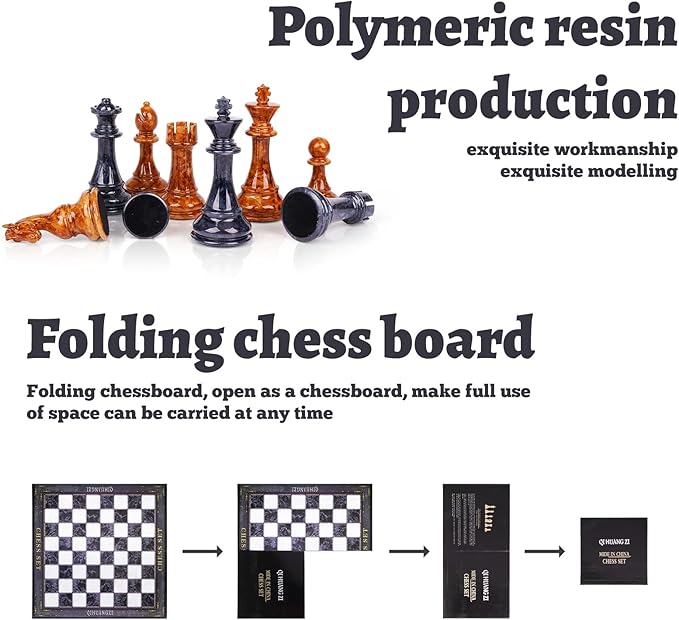 18.5" Large Chess Set for Adults with Zinc Alloy Heavy Chess Pieces Portable Folding Chess Board Travel Chess Set Board Game Gift – Staunton Chess Pieces