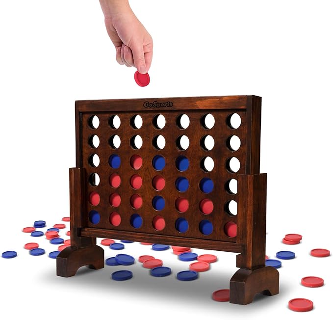 GoSports 1 Foot Width Premium 4 in a Row Game, Choose Between Classic White or Dark Stain – with Connect Coins, Portable Case and Rules