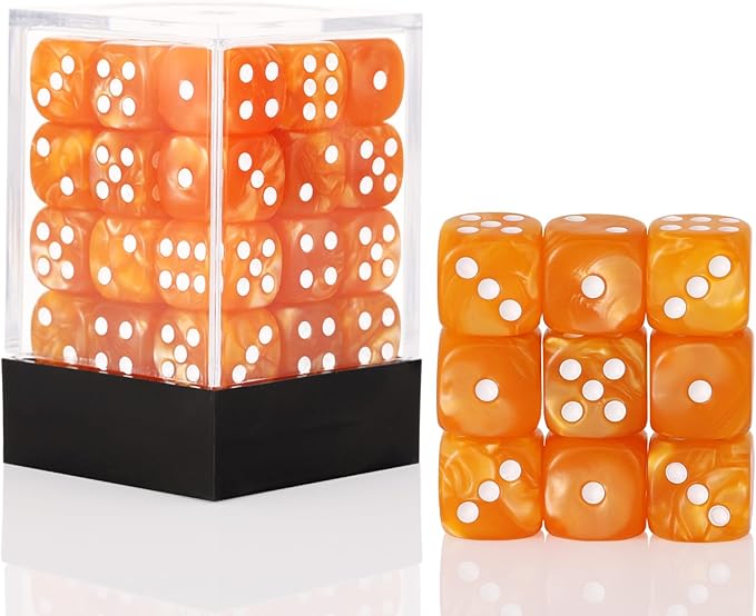 Pearl Pattern 6 Sided Mini Dice Set, 36pcs, with Orange Gaming Box