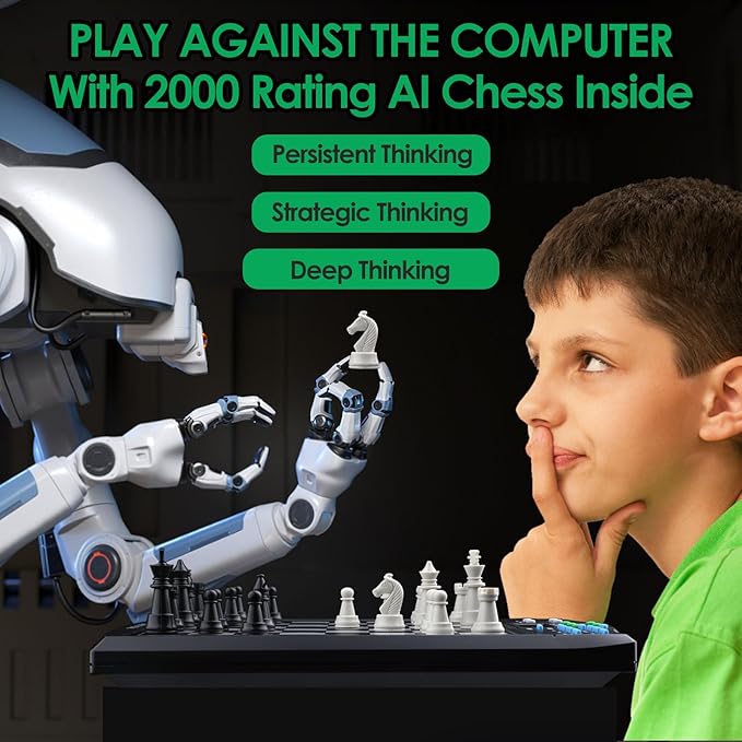 Talking Chess Academy Electronic Chess Board, Smart Chess Board with Voice Teaching System, Computer Chess Game with Strong Magnetic Pieces, 1-2 Player, Electronic Chess Set - Simple Portable Travel