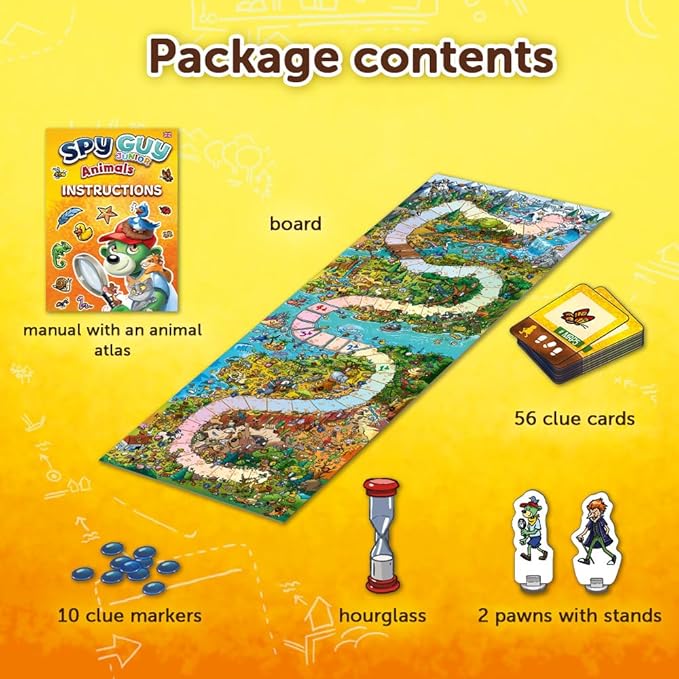 Trefl Spy Guy Animals Junior Cooperative Detective Game, Family Board Game, Meet The Animals, Huge Cartoon Board, for Adults and Children Aged 3 and Over