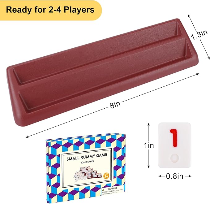 106 Rummy Tiles Set with 4 Double Tile Holders - Compact Travel Size, Classic Rummy Game for Adults, Kids & Family - 2-4 Players - Perfect for Parties, Travel & Family Game Night