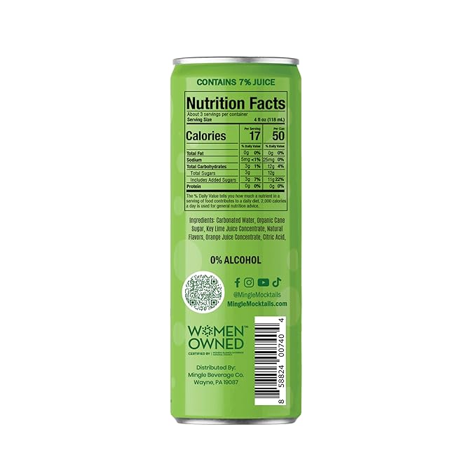 Mingle Mocktails Premium Non-Alcoholic Cocktails - Key Lime Margarita Mocktail, 12 FL Oz Cans, (Pack of 24)