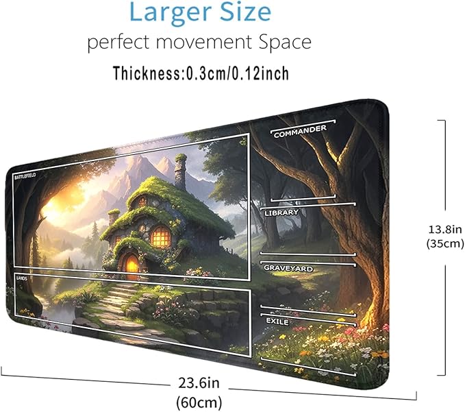 MTG Playmat- Stitched Edges Forest TCG Playmat-Non-Slip Landscape Play Mat Smooth Surface Rubber Base Board Game Mousepad 24x14 inches for Trading Card Game Playing with Storage Bags