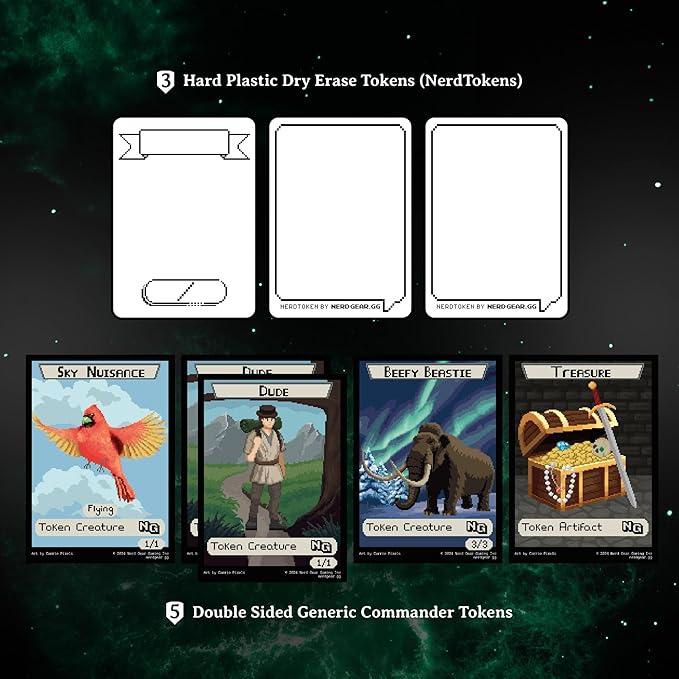 NERD GEAR Commander Essentials Kit - Ultimate Accessory for MTG Commander EDH - MTG Command Zone Tray - Health Counter - Spin Down Dice - Dry Erase Tokens (Midnight Forest)