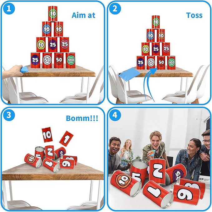 JOYIN 13 Pcs Carnival Party Bean Bag Toss Game, Sturdy Knockdown Can, Birthday Easter Party, Family, Best Outdoor and Indoor Games, Easter Egg Hunt for Classroom Gifts (Number Style)