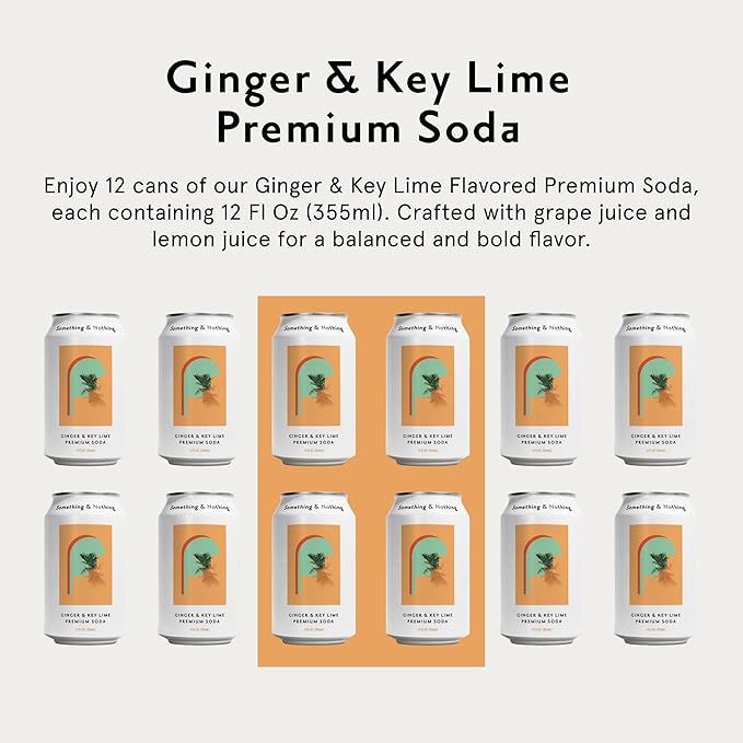 Something & Nothing Ginger & Lime Flavoured Sparkling Water | Lightly Carbonated, Full Flavoured with Added Grape & Lemon Juice | Vegan & Low Calorie Soda | 12 Fl Oz Cans (Pack of 12)