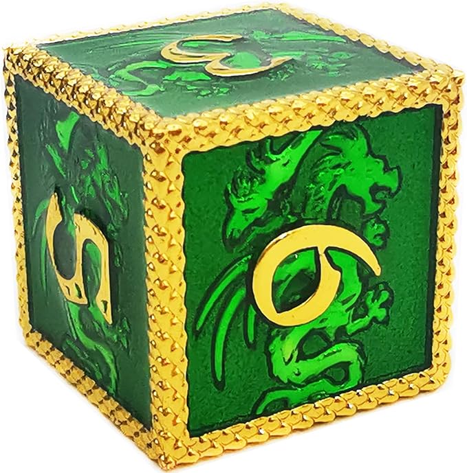 HAOMEJA Dungeons and Dragons Dice Set - D&D Metal 6 Sided Polyhedral Dice for Pathfinder MTG Board Games - D20, D12, D10, D8, D6, D4 Golden Green