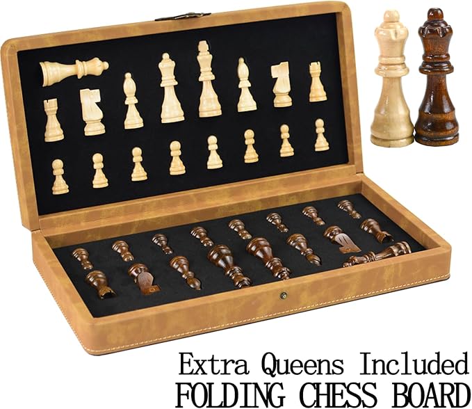 Chess Set - 12inch Leather Chess Set for Kids and Adults Magnetic Chess Borad Unique Design Chess Game Choice for Kids and Adults