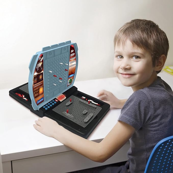 LEXIBOOK Talking Sea Battle (French, English, Spanish, Portuguese), Electronic Board Game 1 or 2 Players, Interactive, Light and Sound Effects, Strategy, batteriy Operated, Grey/Black, GT2800i1
