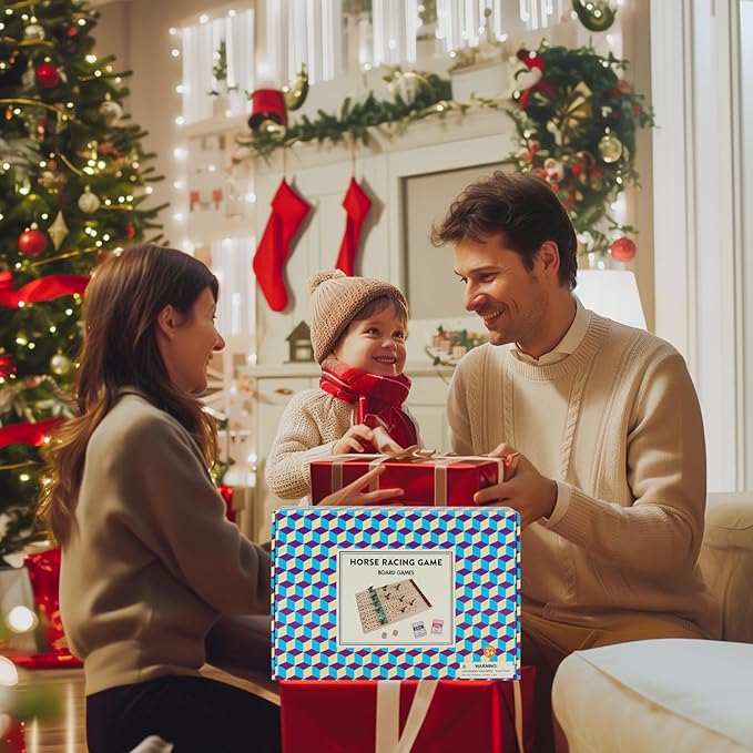 Horse Race Board Game – Thickened Wooden Chessboard with 11 Metal Horses, 2 Dice & 2 Card Decks, Family-Friendly Horse Racing Tabletop Game for Kids, Adults, Friends & Strategy Game Nights