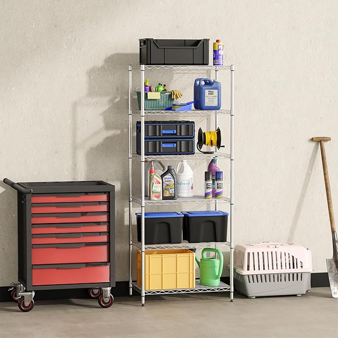 FDW 6-Shelf Adjustable,Storage Shelves Wire Shelving Shelving Unit Metal Shelves Storage Shelf,13" D x 23" W x 59" H,Chrome