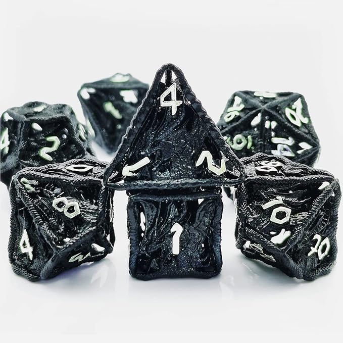 HAOMEJA Dice Hollow DND Dragon Metal Dice Set 7 Role Playing Dice D&D Dungeons and Dragons Dice (Black)