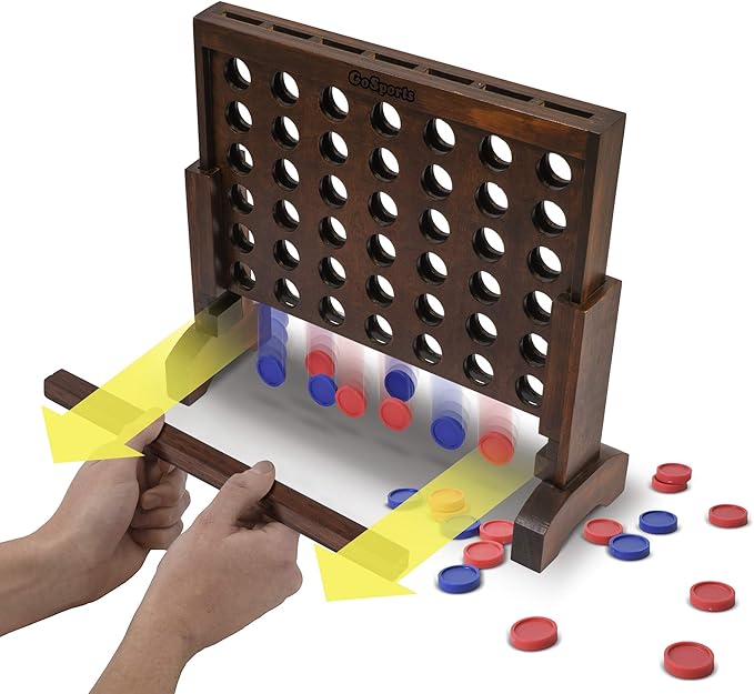 GoSports 1 Foot Width Premium 4 in a Row Game, Choose Between Classic White or Dark Stain – with Connect Coins, Portable Case and Rules