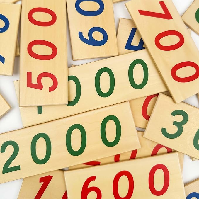 Hidoggy Montessori Small Number Cards with Box (1-9000), Wooden Math Number Counting Manipulative Toys, Basic Math Games Preschool Learning Educational Materials for Toddler Kids 3 4 5 Years