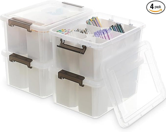 Citylife 17 QT Plastic Storage Bins Clear Storage Box with Lids Multipurpose Stackable Storage Containers for Organizing Tool, Craft, Crayon, 4 Packs