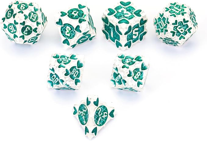 DND Metal Dice 7pcs DND dice Set with Gift Box for Dungeons and Dragons MTR PRG Tabletop Games (Silver-Green)