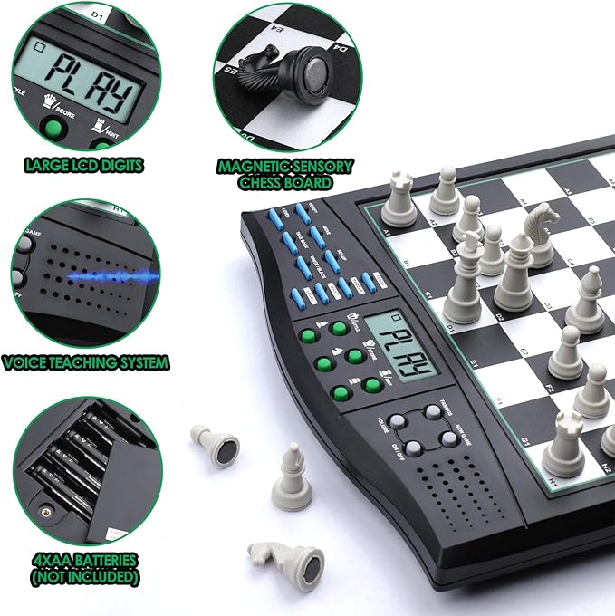 Talking Chess Academy Electronic Chess Board, Smart Chess Board with Voice Teaching System, Computer Chess Game with Strong Magnetic Pieces, 1-2 Player, Electronic Chess Set - Simple Portable Travel
