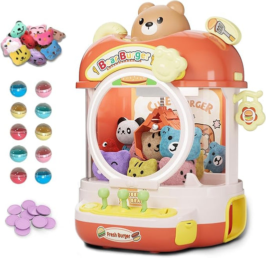 Claw Machine for Kids, Cute Vending Machine for Age 5+, Bear Fun Toy with Prizes Plush and Capsule Inside for Girls, Birthday Party Gifts Provides Hours of Fun for Kids