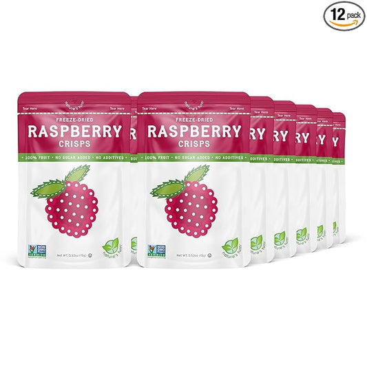 Nature’s Turn Freeze-Dried Raspberry Crisps – Healthy, Gluten-Free, Crispy & Delicious, Plant-Based Snack, Ideal for Cereal, Smoothies, School Lunches, & On-the-Go, Pack of 12 (0.53 oz Each)