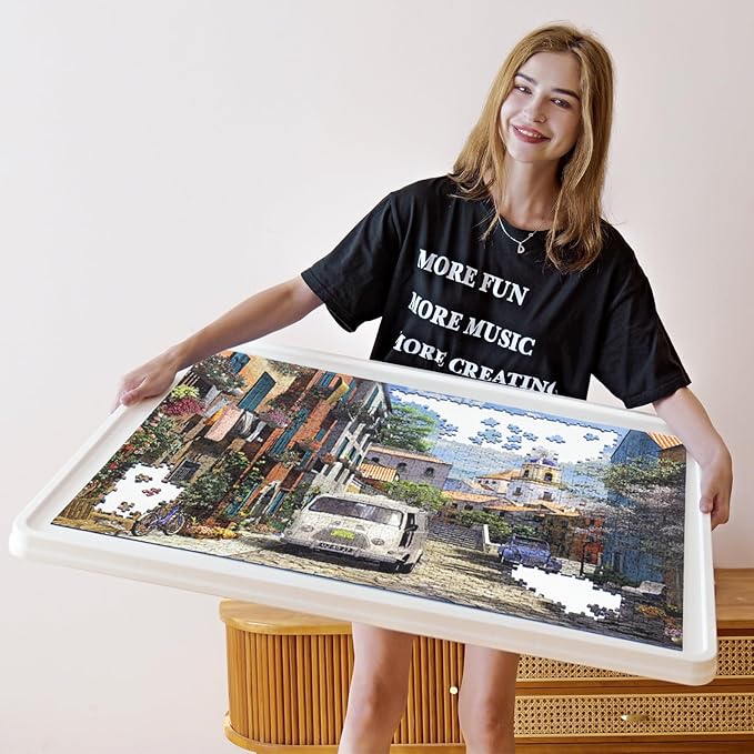 1500 Pieces Rotating Plastic Puzzle Board with Drawers and Cover, 35"x27" Portable Spinning Jigsaw Puzzle Table for Adults, Upgraded Lazy Susan, Ideal Gift for Mum