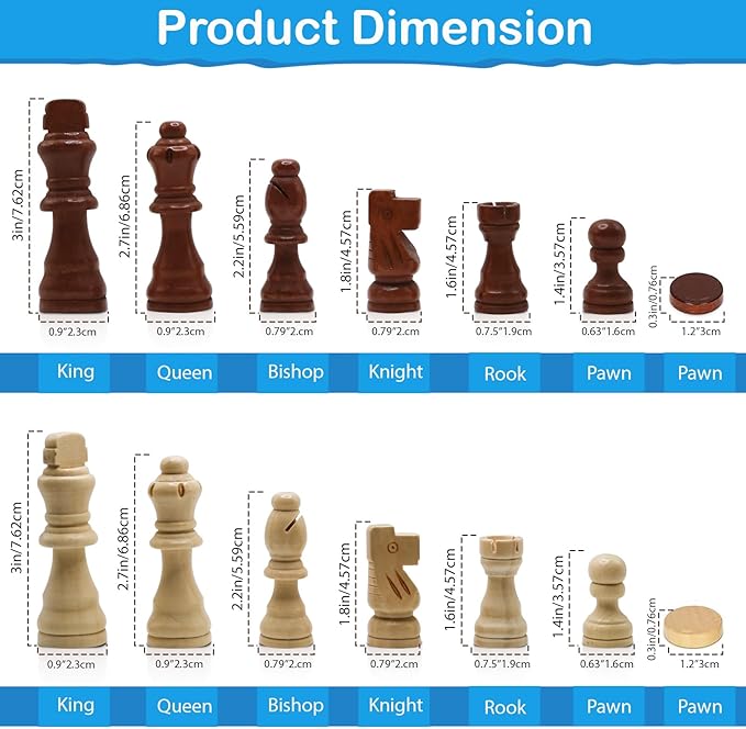 (Upgraded Magnet) 15" Magnetic Chess & Checkers Set, 2 in 1 Board Game, Wooden Handcrafted Folding Chess Board Portable Chess Set with Storage Slots & 2 Extra Queens,Great Gift for Adults & Kids