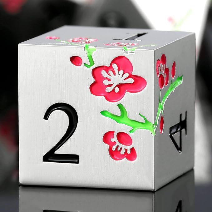 Metal DND Dice, DNDND 7 PCS Glow in The Dark Metallic D&D Dice Set with Gorgeous Gift Case for Dungeons and Dragon Tabletop Game (Glow in The Dark Pink)