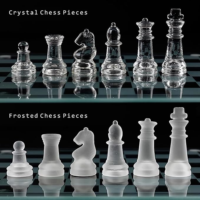 Elegant 10" Glass Chess Set - Premium Quality Board Game for All Ages for Chess Enthusiasts and Home Decor