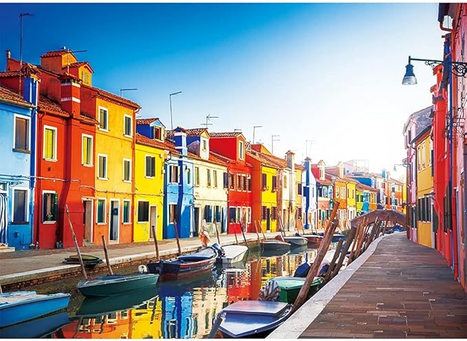 MaxRenard Brilliant Landscape Jigsaw Puzzle 1000 Pieces for Adults Colorful Venice Burano Island Home Wall Decoration Family Game Gift