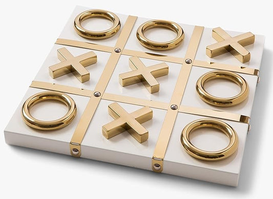 Modern Tic Tac Toe for Home Decoration, Gold and White Hand Crafted with White Wood and Gold Color Stainless Steel, Decorative Tic Tac Toe, Table Top Decoration, X/O Board